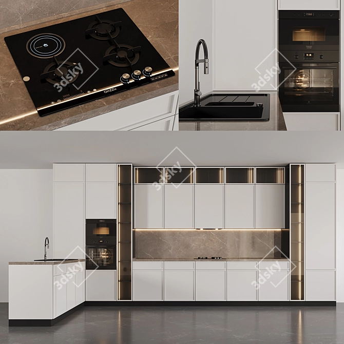  Kitchen 66 Set: Range Hood, Cooktop, Oven, Microwave, Sink, Faucet 3D model image 1