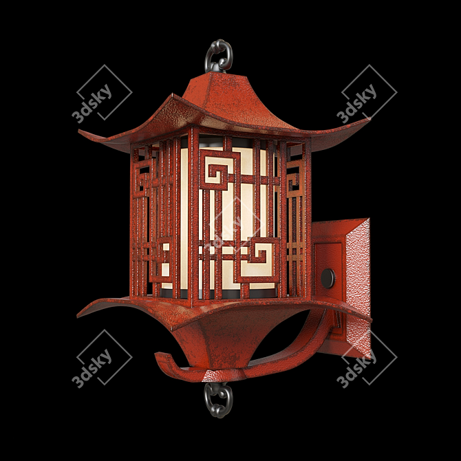 Antiqued Ming Red Wall Lantern 3D model image 2