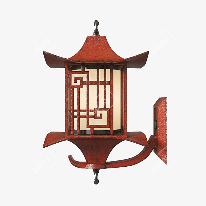 Antiqued Ming Red Wall Lantern 3D model image 7