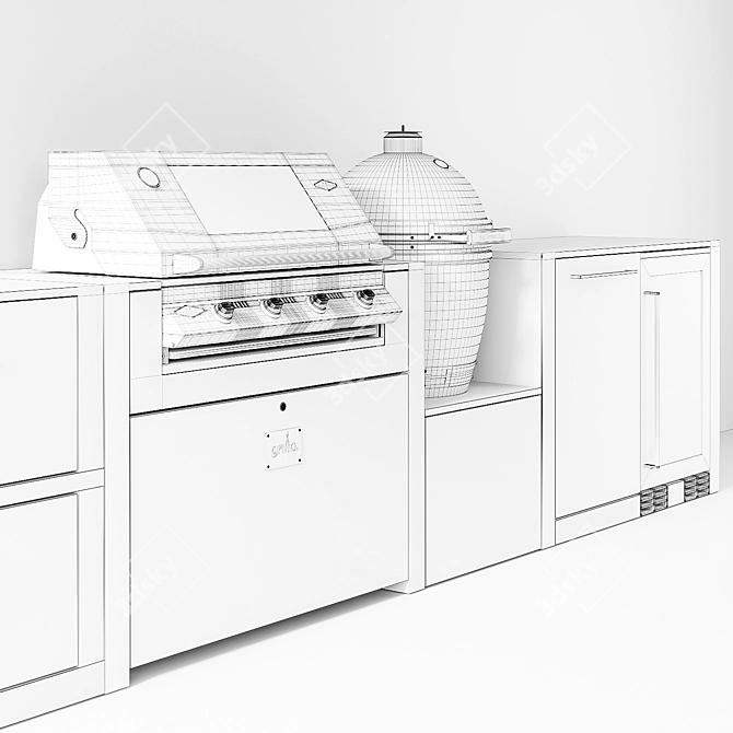 Outdoor Kitchen Cabinet with Fridge 3D model image 4