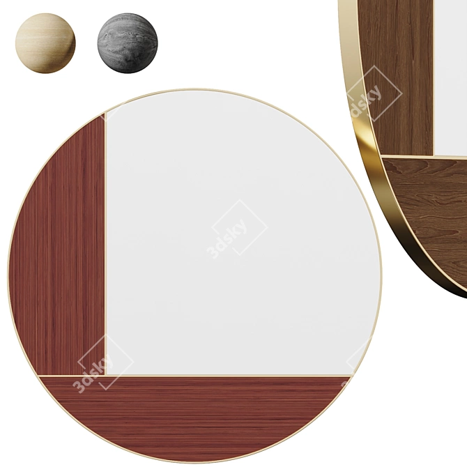 Modern Wood-Inlay Wall Mirror 3D model image 1