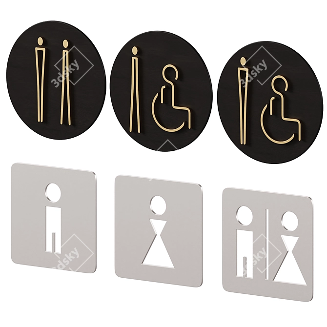 Bathroom Door Sign Set 3D model image 4