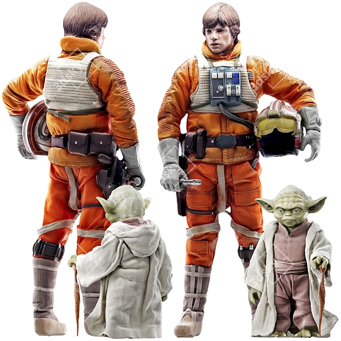 Luke Skywalker & Yoda Figures Set 3D model image 1