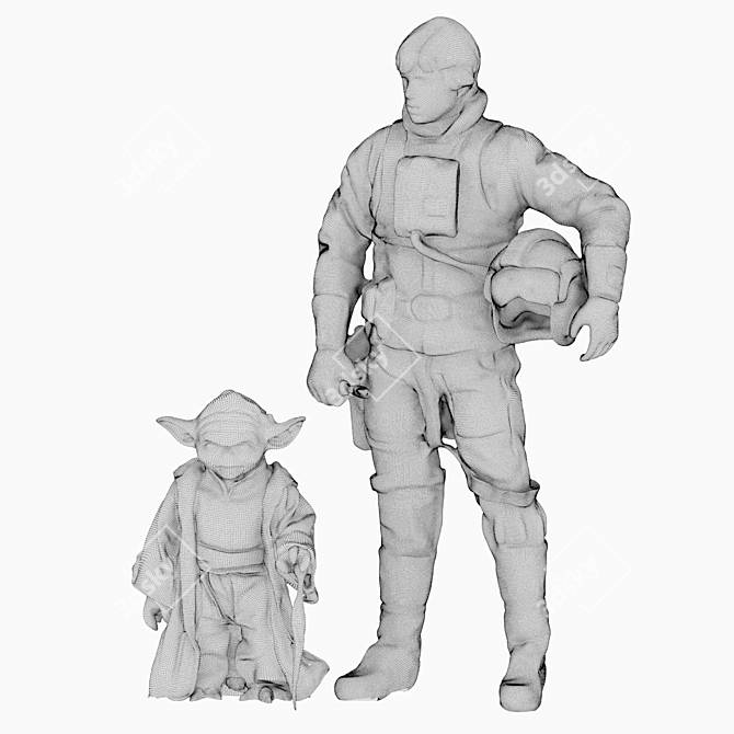 Luke Skywalker & Yoda Figures Set 3D model image 4