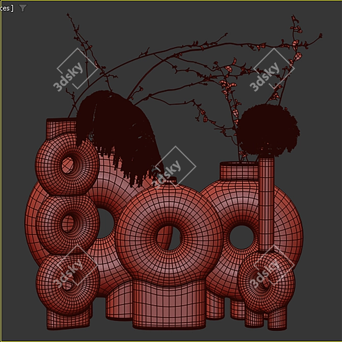 Ornate Vase Trio - Floral Beauty 3D model image 2