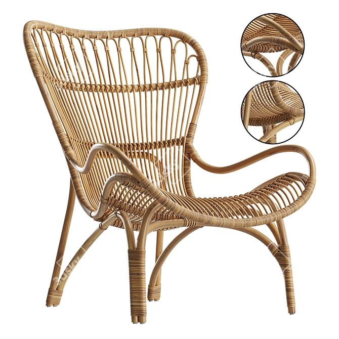 Elegant Highback Rattan Lounge Chair 3D model image 1