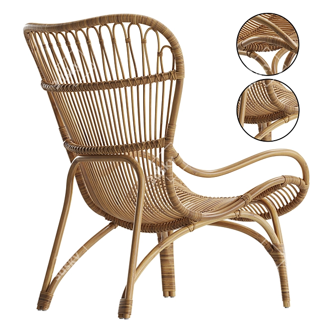 Elegant Highback Rattan Lounge Chair 3D model image 2