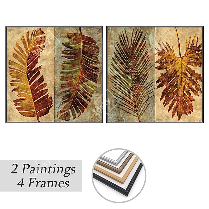 Assorted Art Prints Set with Frames 3D model image 1