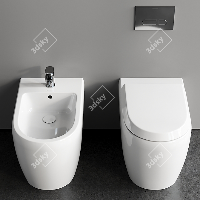  Qatego Ceramic Toilet Bidet Set 3D model image 2