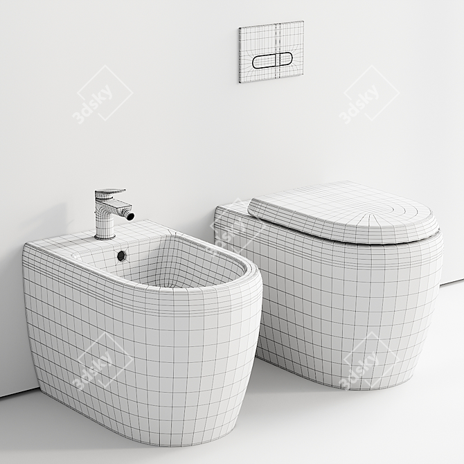  Qatego Ceramic Toilet Bidet Set 3D model image 5