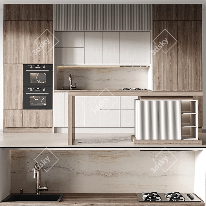 Minimalist Modern Kitchen Island Set 3D model image 2