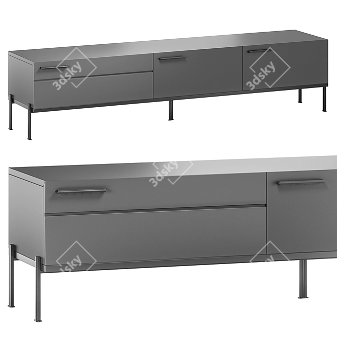 Modern TV Stand in Light Gray 3D model image 1