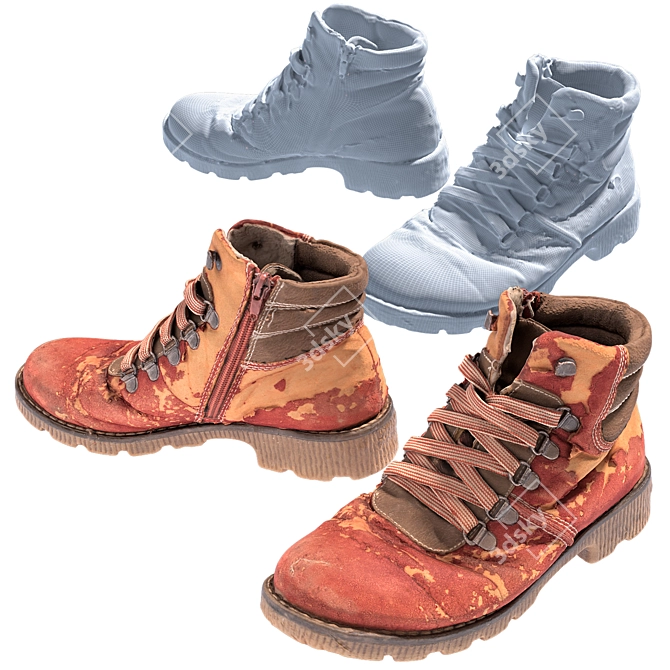 Red Adventure Boots 3D model image 1