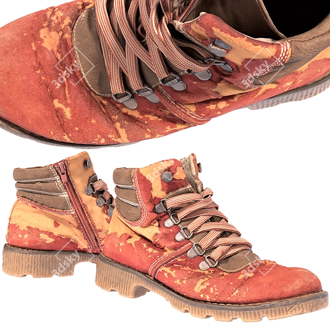 Red Adventure Boots 3D model image 2