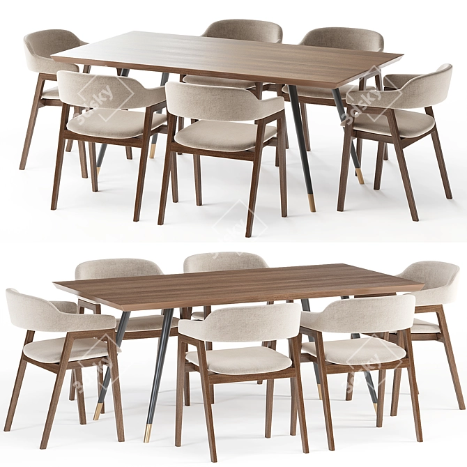 Sleek Modern Dining Chair Set 3D model image 1