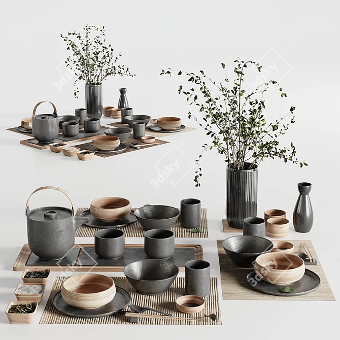 Elegant Japanese Tableware Set 20 3D model image 1