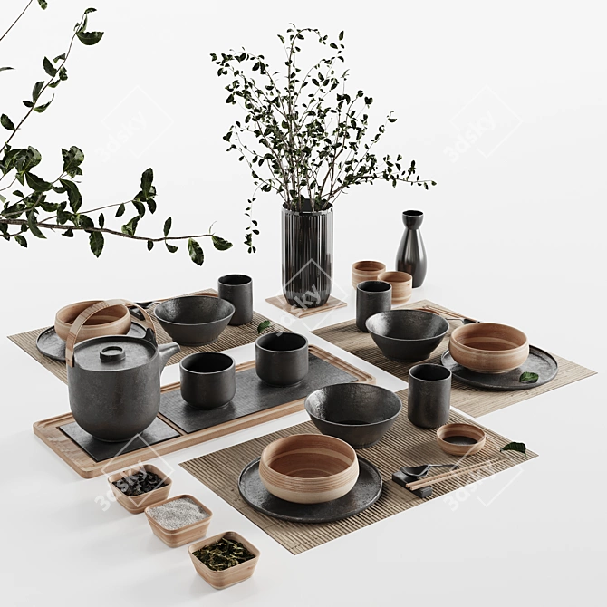 Elegant Japanese Tableware Set 20 3D model image 2