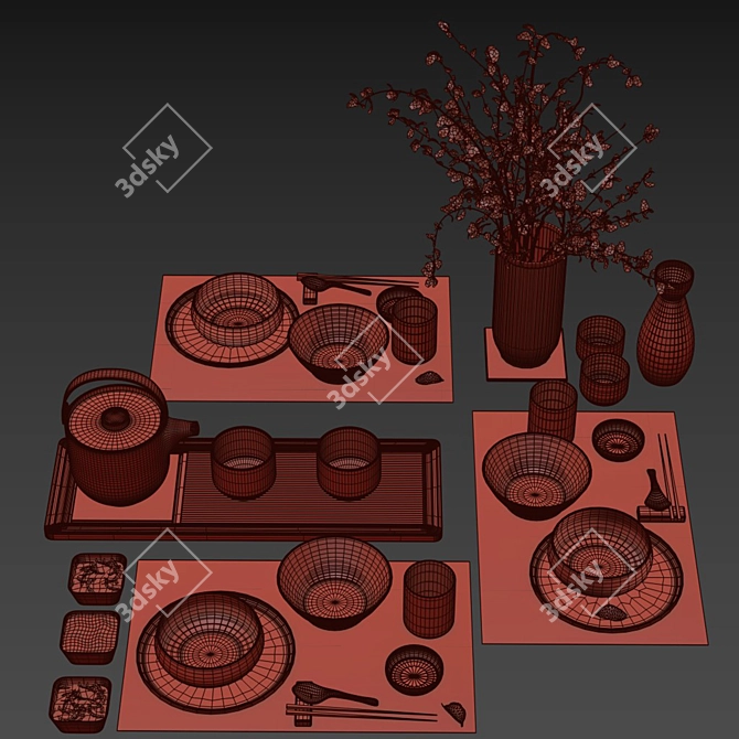 Elegant Japanese Tableware Set 20 3D model image 4