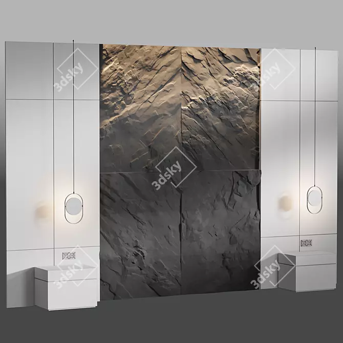 Geometric Stone Headboard Panel 3D model image 3
