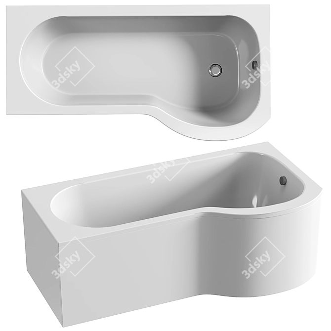 P-Shaped Shower Bath Set with Screen 3D model image 1