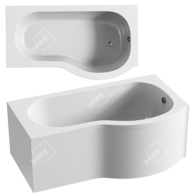 P-Shaped Shower Bath 1500mm 3D model image 1