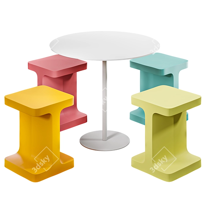 Multi-Height Table Set with Materials 3D model image 1