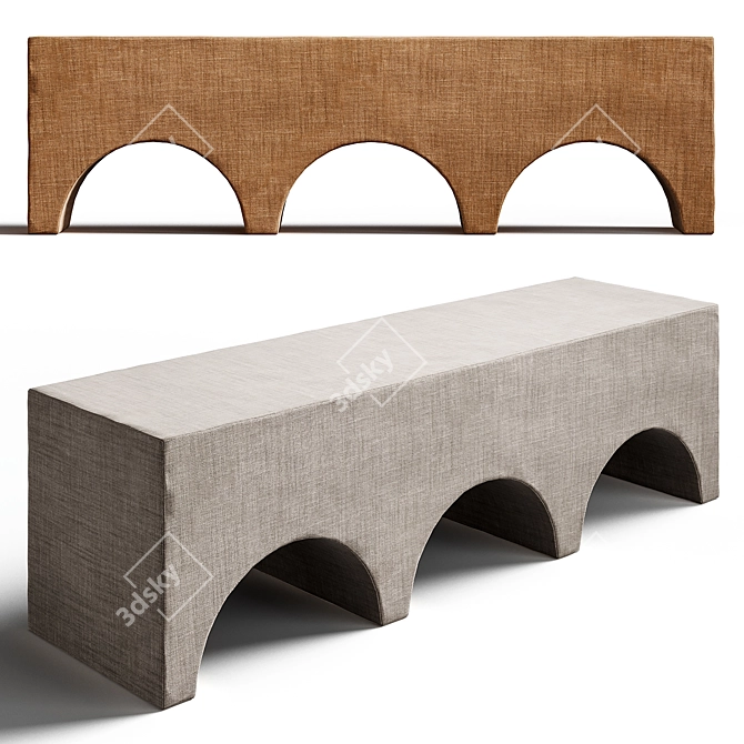 Arch-Inspired Upholstered Bench 3D model image 2