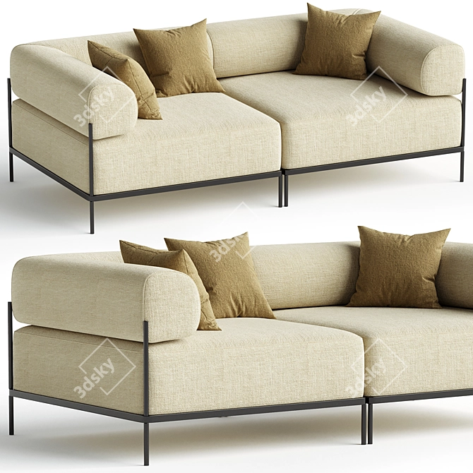 Modern 2-Seater Fabric Sofa 3D model image 1