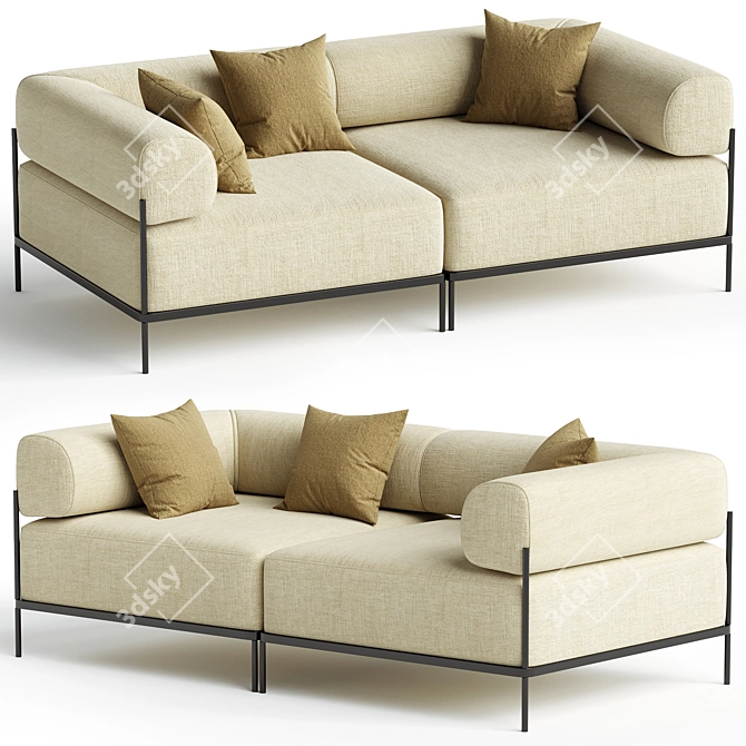 Modern 2-Seater Fabric Sofa 3D model image 2