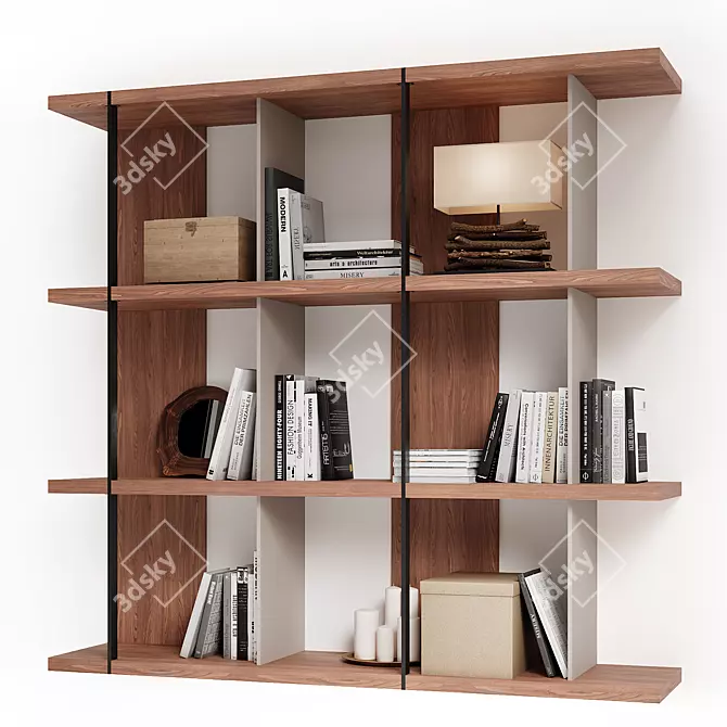 Walnut & Black Steel Shelf 3D model image 2