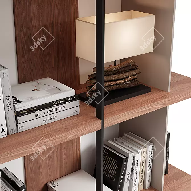 Walnut & Black Steel Shelf 3D model image 3