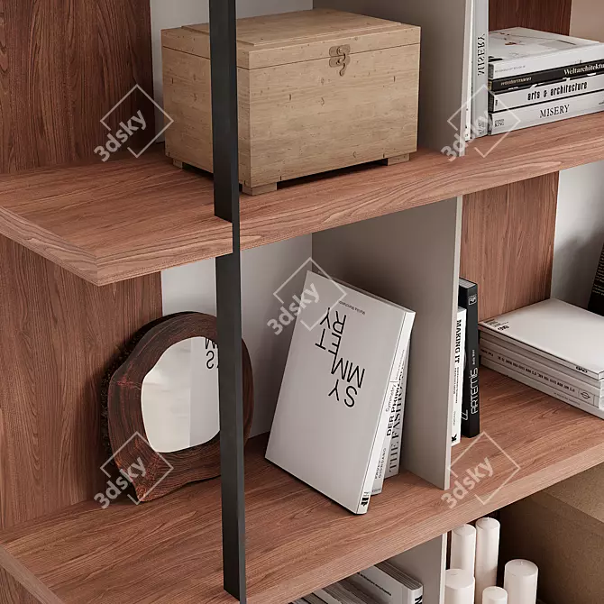 Walnut & Black Steel Shelf 3D model image 4