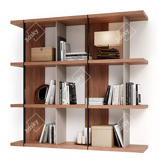 Walnut & Black Steel Shelf 3D model image 7