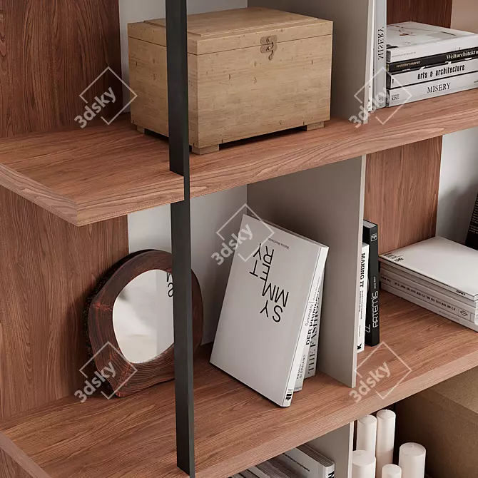 Walnut & Black Steel Shelf 3D model image 8