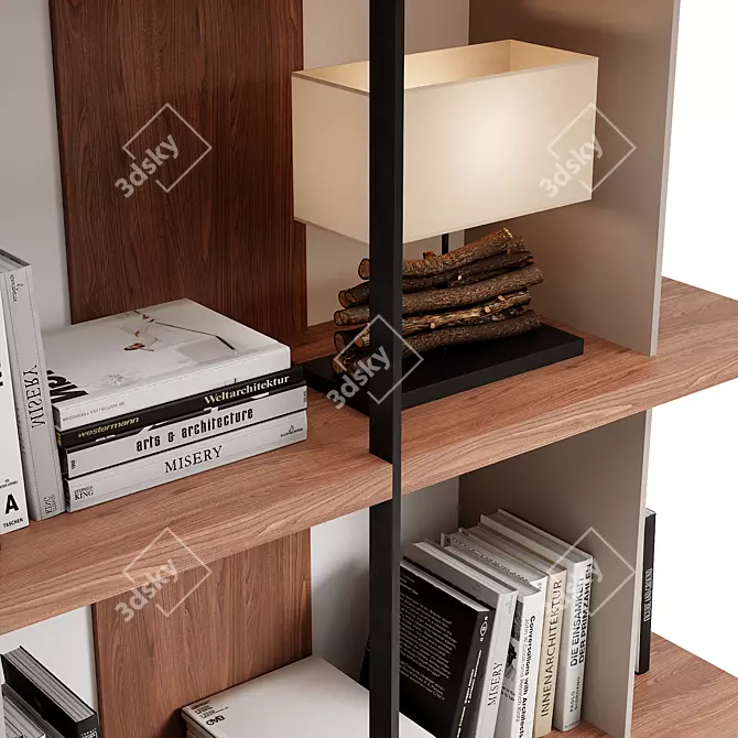 Walnut & Black Steel Shelf 3D model image 10