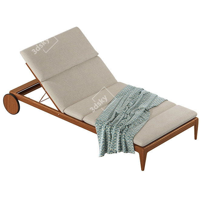 Elegant Teak Sun Lounger with Casters 3D model image 3