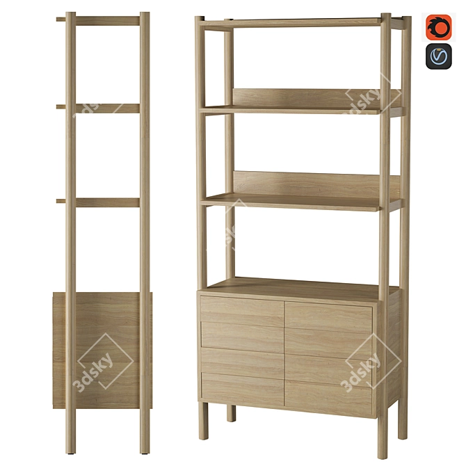 Sleek Oak Bookcase 3Ds Max 3D model image 3