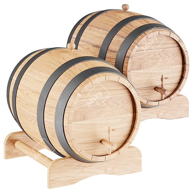 Wine Barrel in Wood 3D model image 1