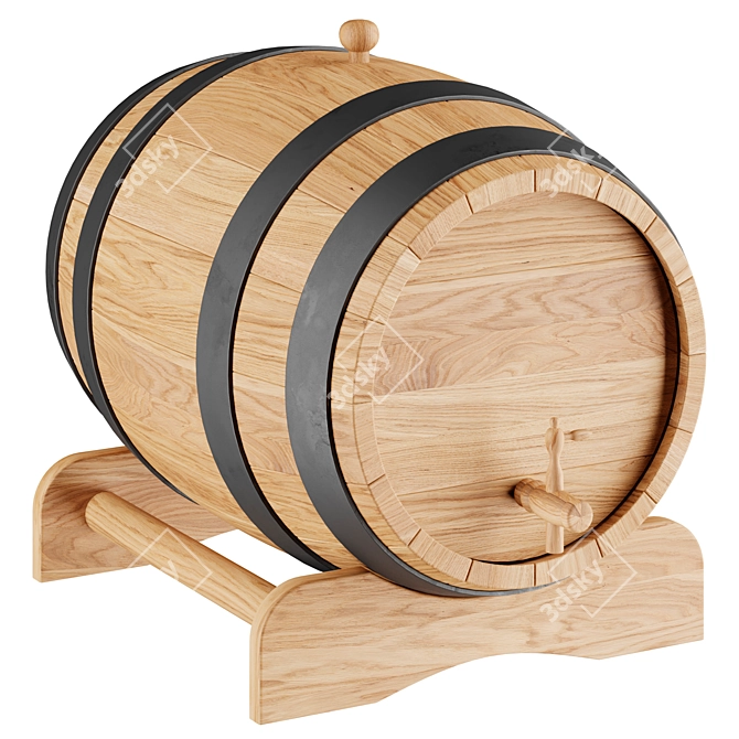 Wine Barrel in Wood 3D model image 3