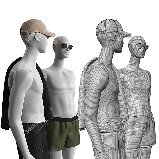 Beachwear Mannequins with Accessories 3D model image 6