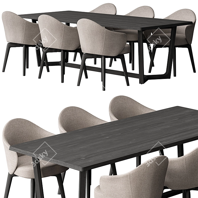 Black Cream Dining Table Set 3D model image 4