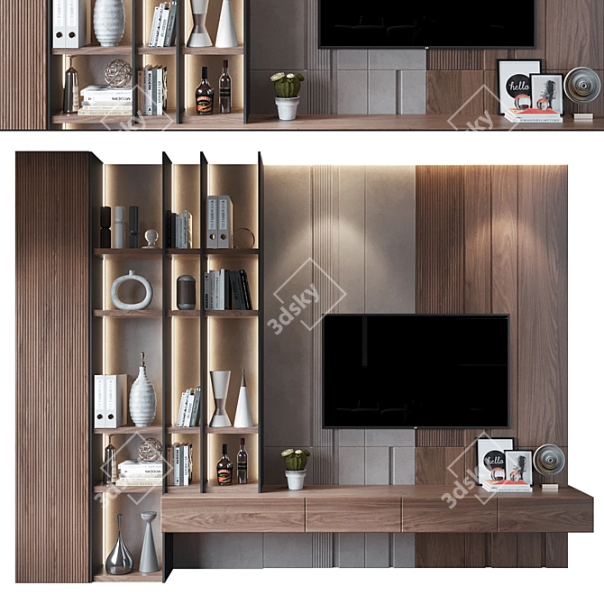 Sleek Modern TV Wall Unit 3D model image 1