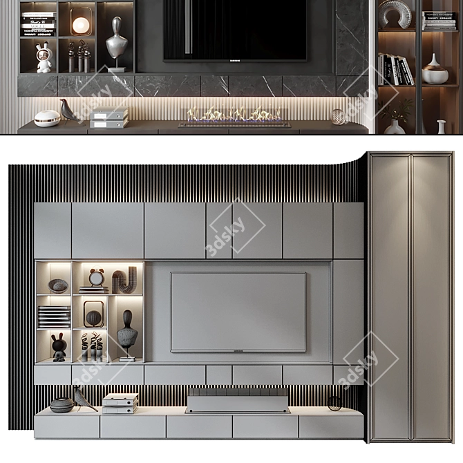 Modern TV Wall Shelf Decor 3D model image 2