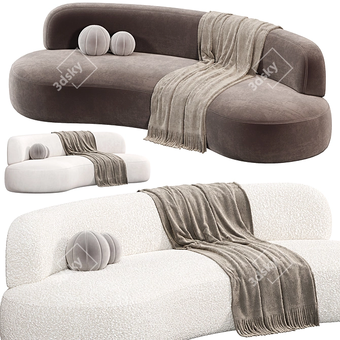 Elegant Curved 4-Seater Sofa 3D model image 1