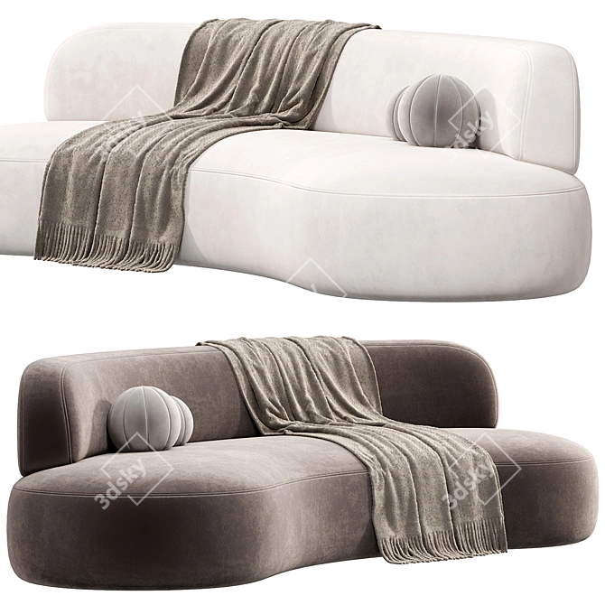 Elegant Curved 4-Seater Sofa 3D model image 3