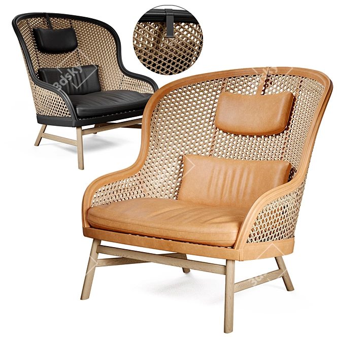 Luxury Rattan and Leather Armchair 3D model image 1