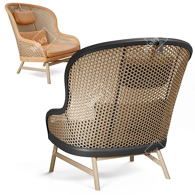 Luxury Rattan and Leather Armchair 3D model image 2