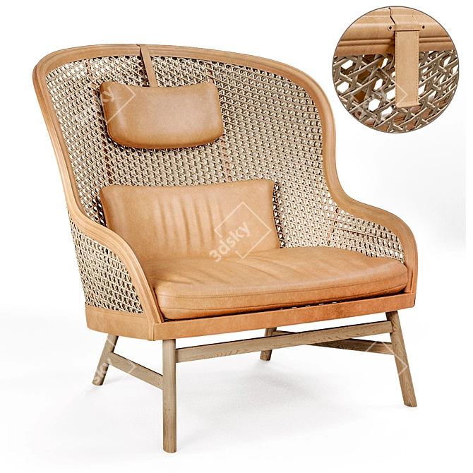 Luxury Rattan and Leather Armchair 3D model image 8