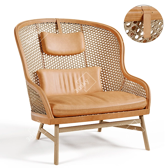 Luxury Rattan and Leather Armchair 3D model image 10