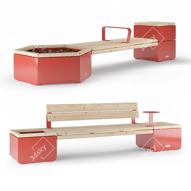 Modular Urban Park Furniture Set 3D model image 2